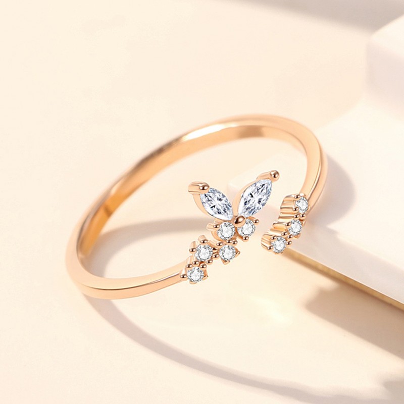 Butterfly Ring with Diamond Inlay, Niche Index Finger Ring, Fashionable Open Design